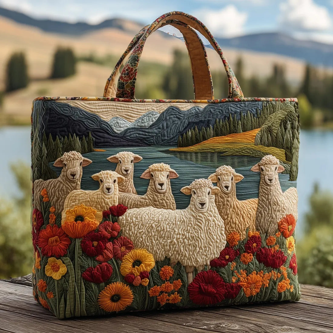 Sac en peau de mouton fabriqué à la main au bord du lac