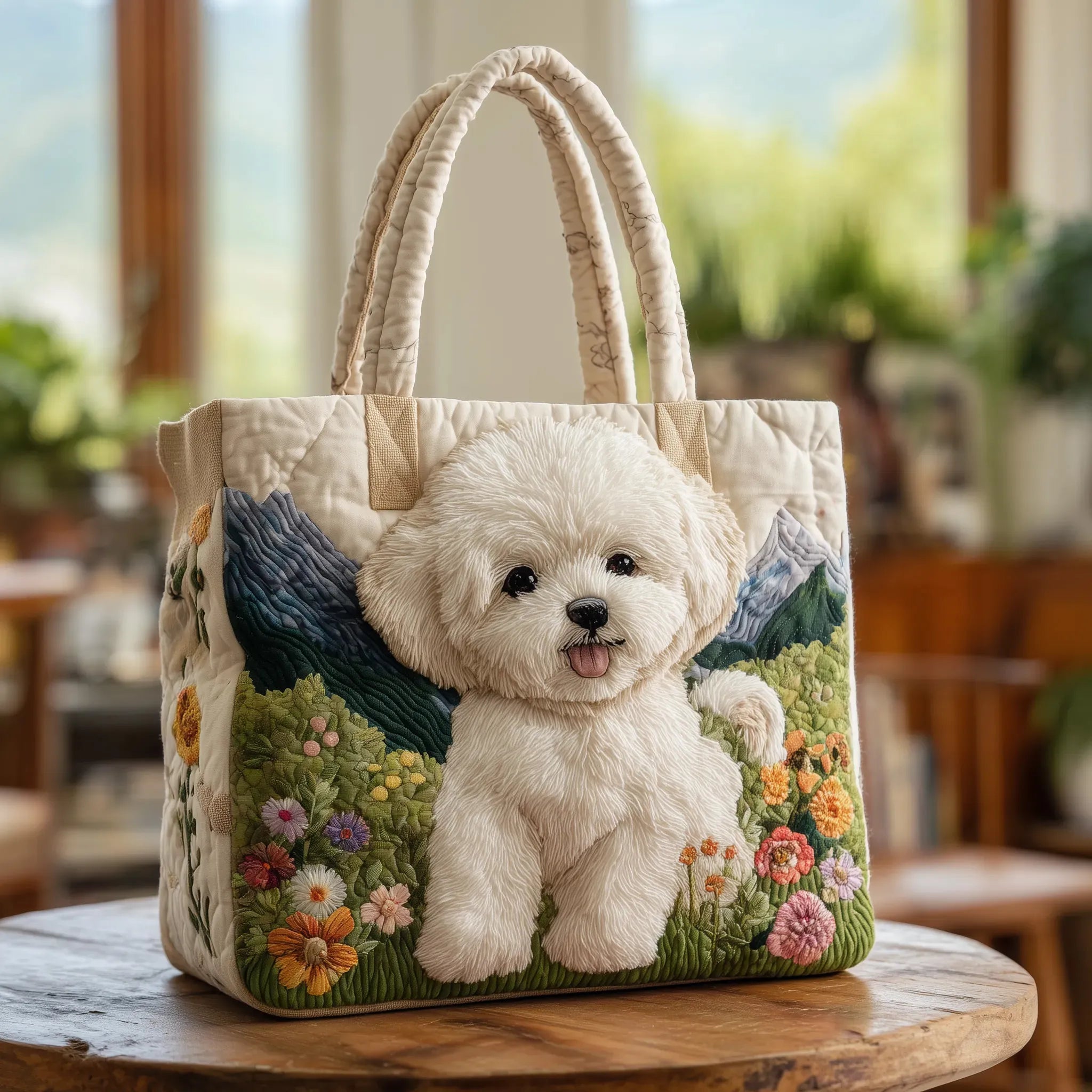 Sac matelassé fait main avec un motif de chien