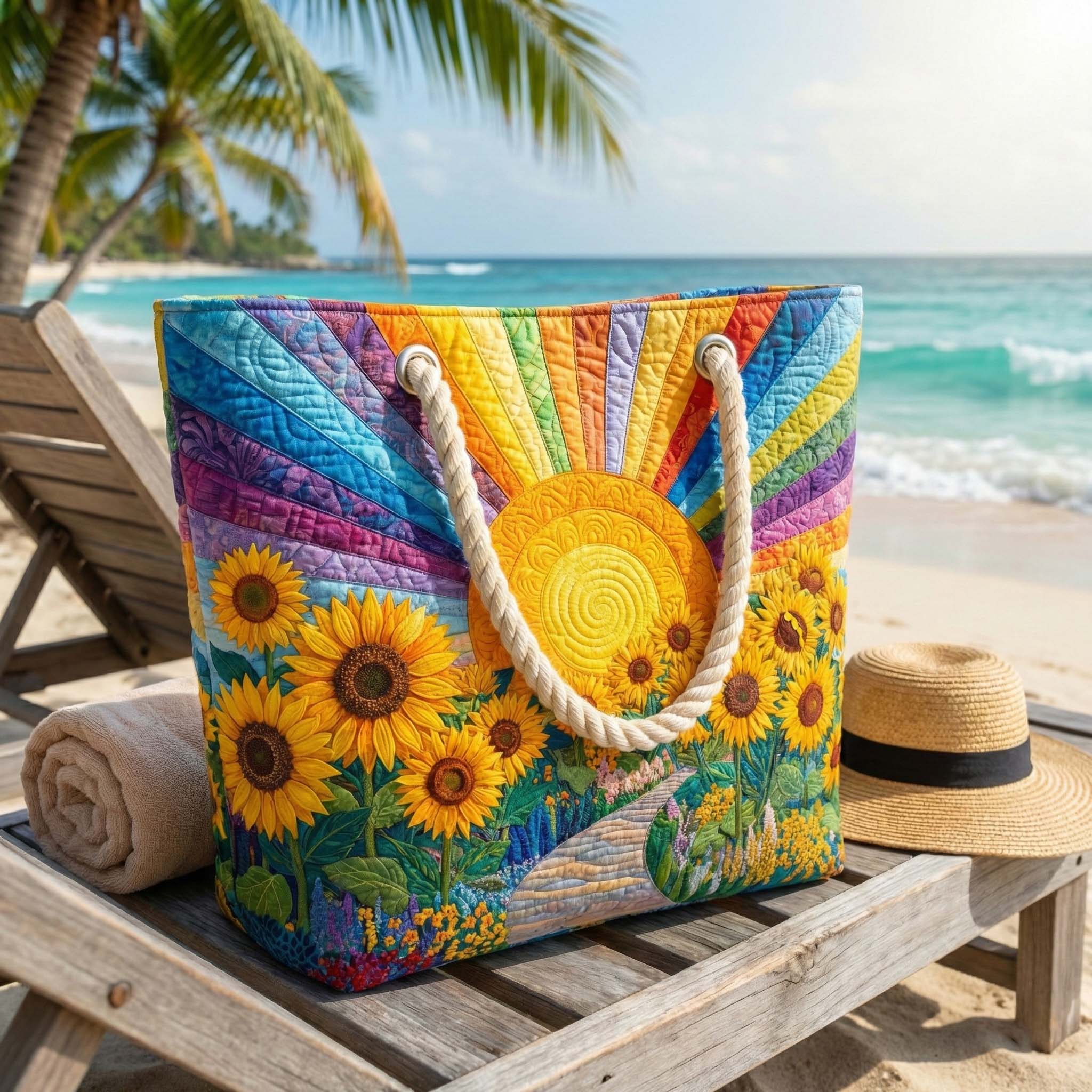Sac de plage fait main | Soleil arc-en-ciel