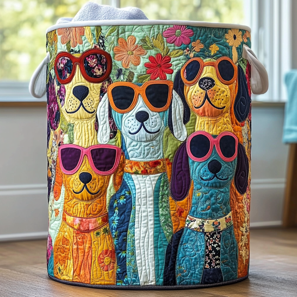 Des chiens heureux | Panier à linge fait main