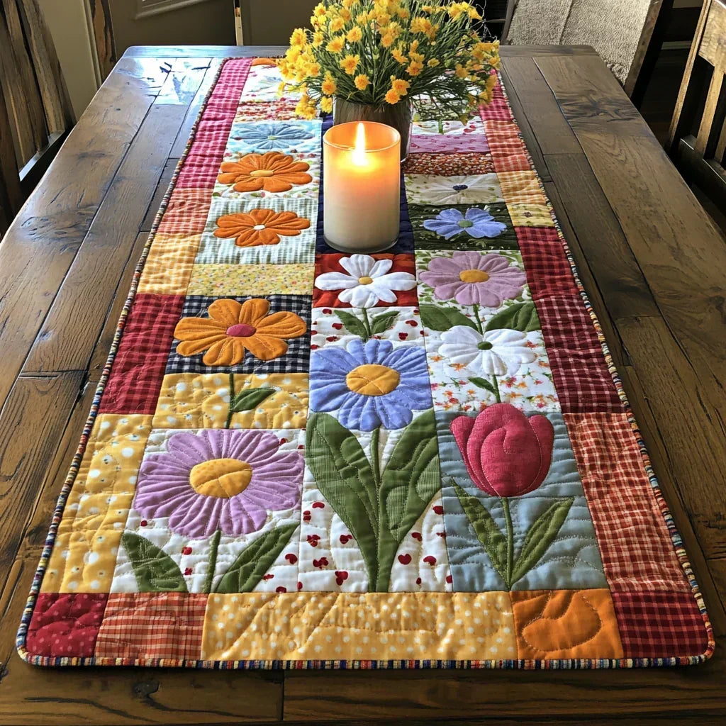 Chemin de table rembourré - Chemin des fleurs