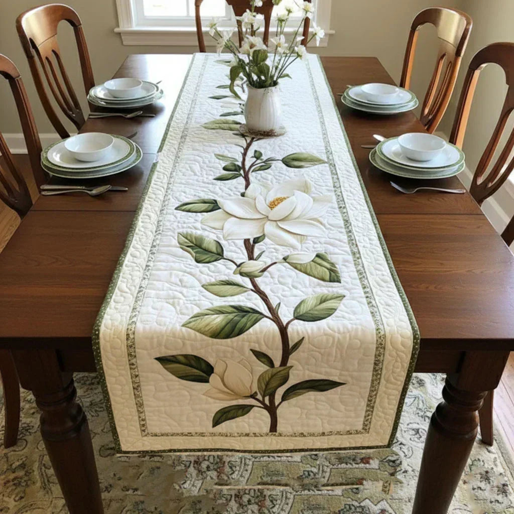 Chemin de table en patchwork - Fleur de magnolia rustique