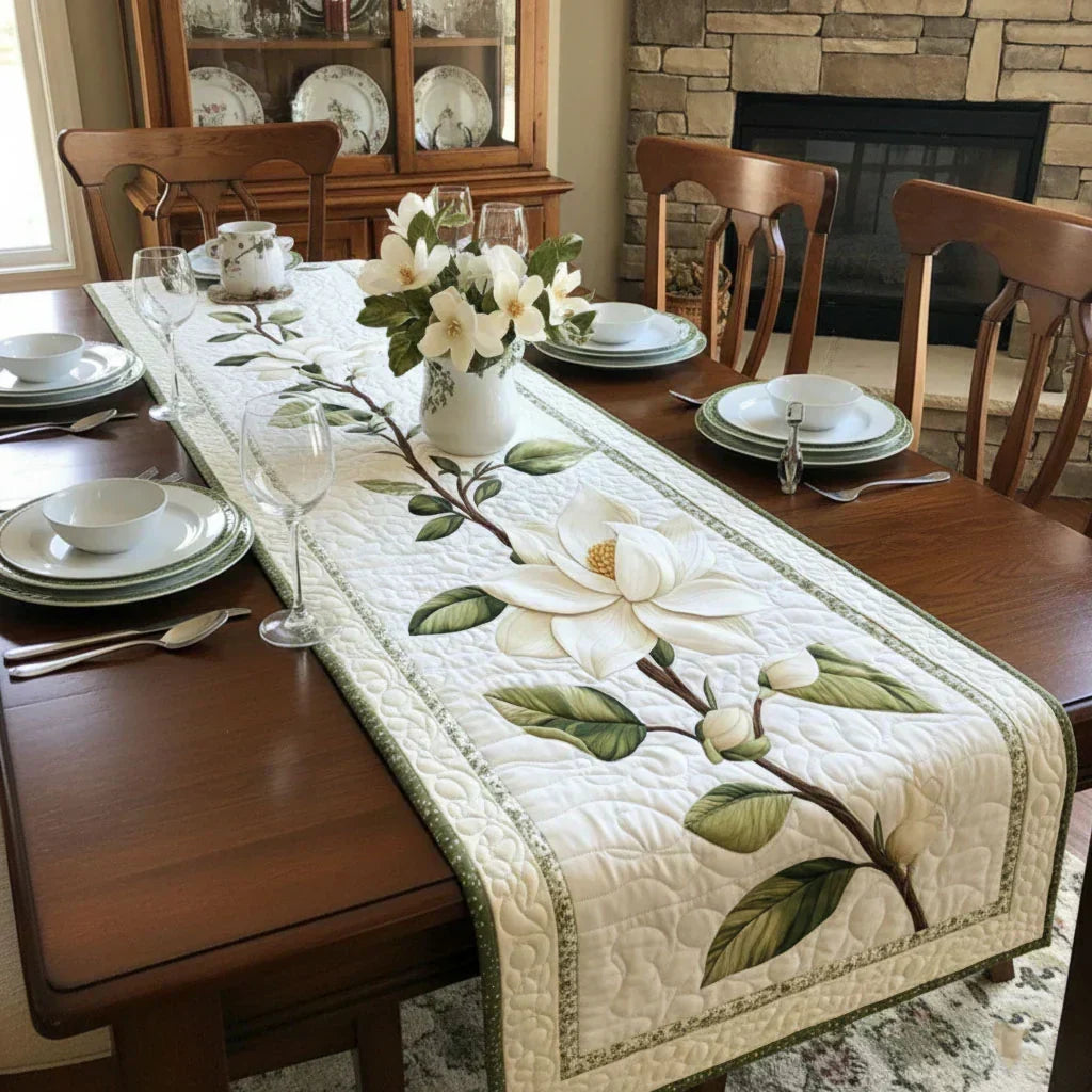 Chemin de table en patchwork - Fleur de magnolia rustique