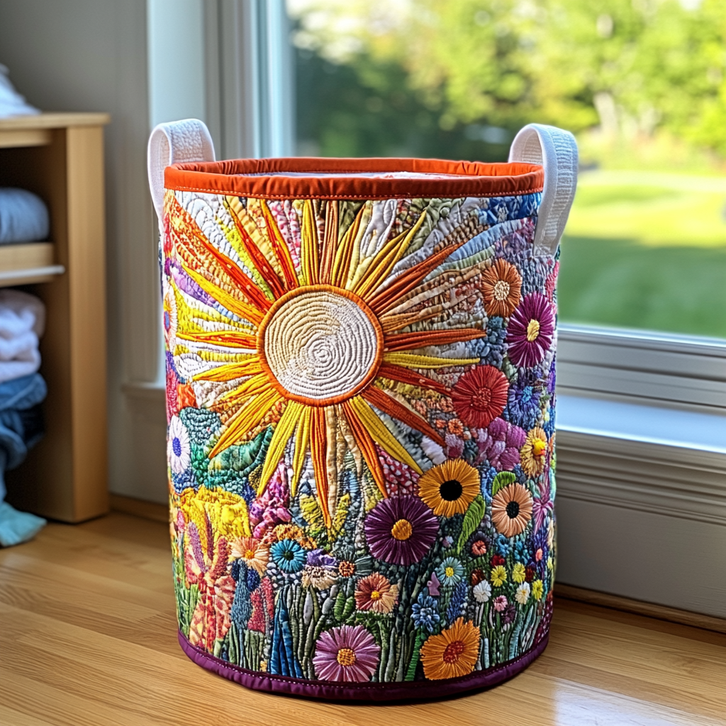 Panier à linge fait main | Tournesol en fleur