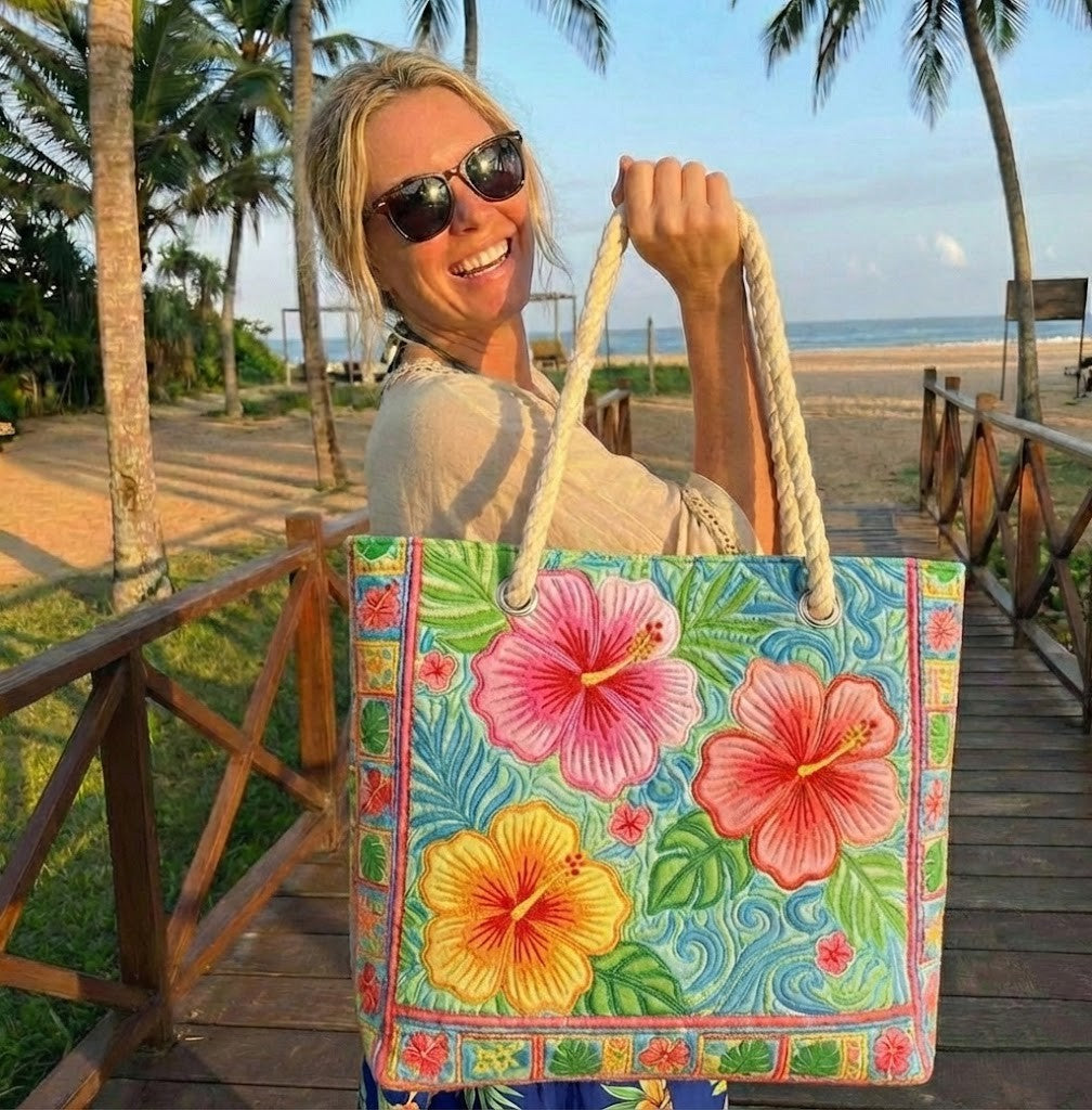 Sac de plage fait main | Fleur tropicale