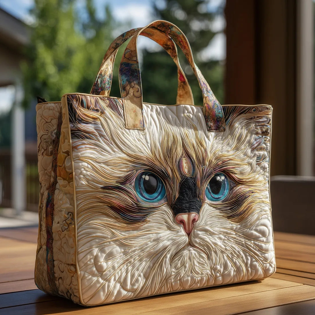 Sac en forme de chat blanc fait main, avec des yeux bleus