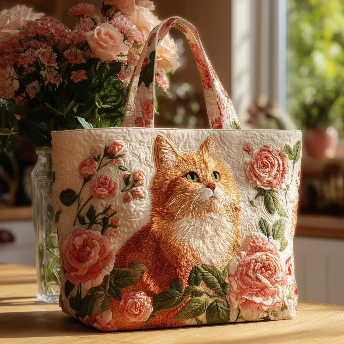 Sac « Chat rouge » fait main, orné de roses