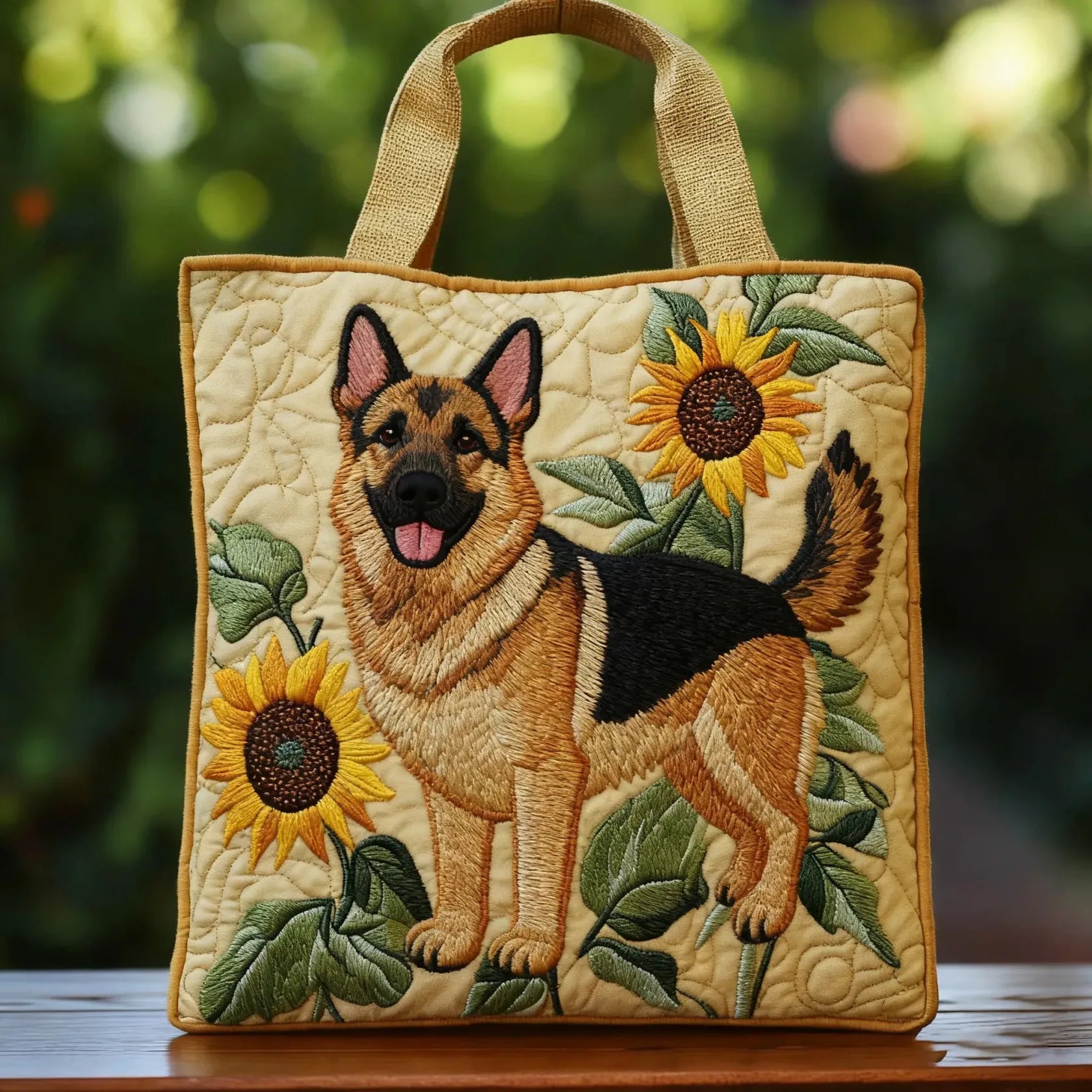 Sac pour chien de race berger allemand, fait main et orné de fleurs