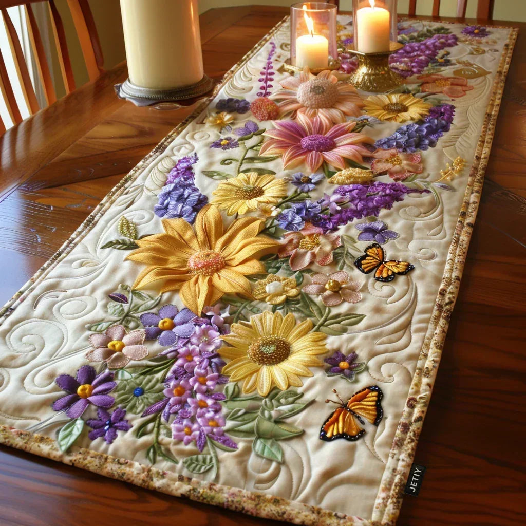 Chemin de table matelassé - Jardin fleuri