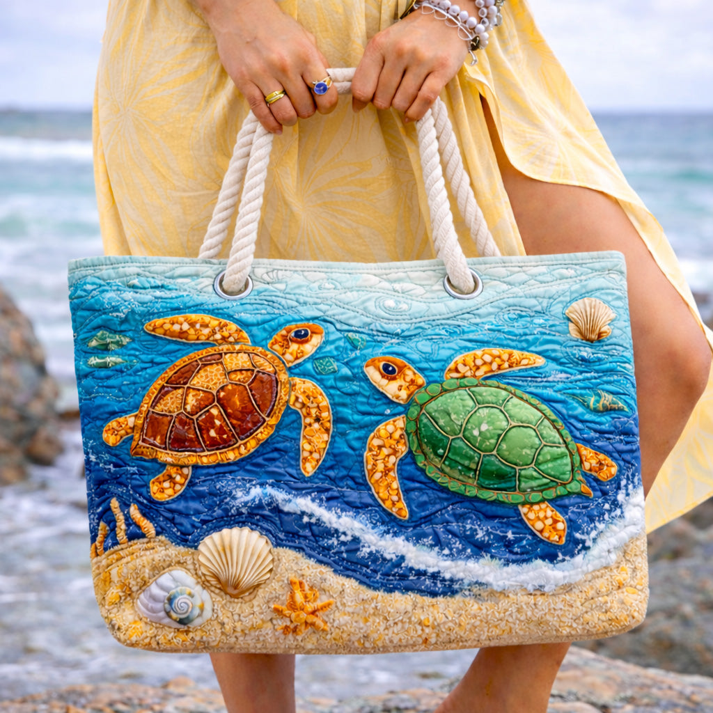 Sac de plage fait main | Tortue tropicale