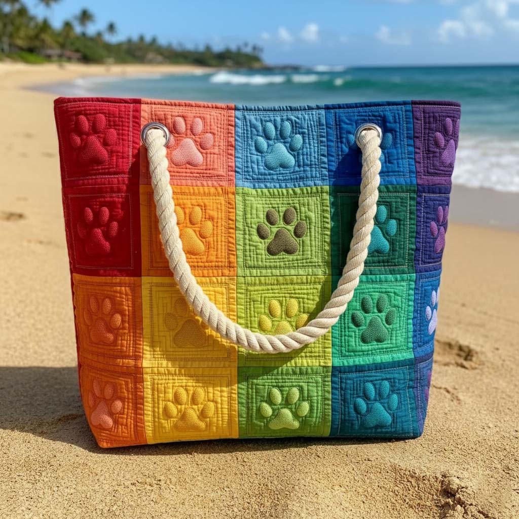 Sac de plage fait main | Patch en forme d'empreinte de patte