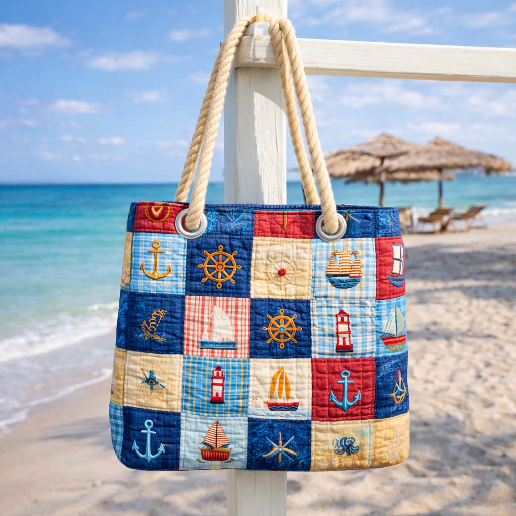 Sac de plage fait main | Patchwork bleu marine