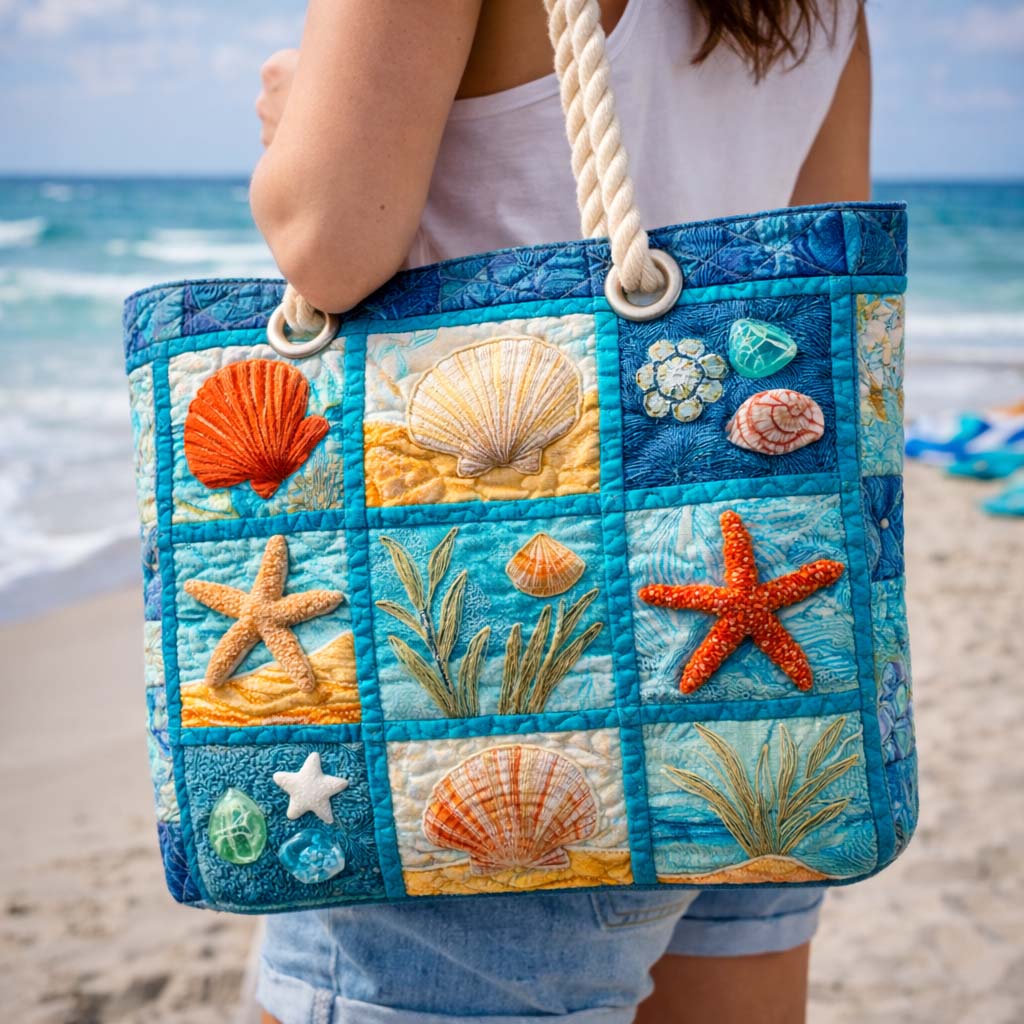 Sac de plage fait main | Coquillages du littoral