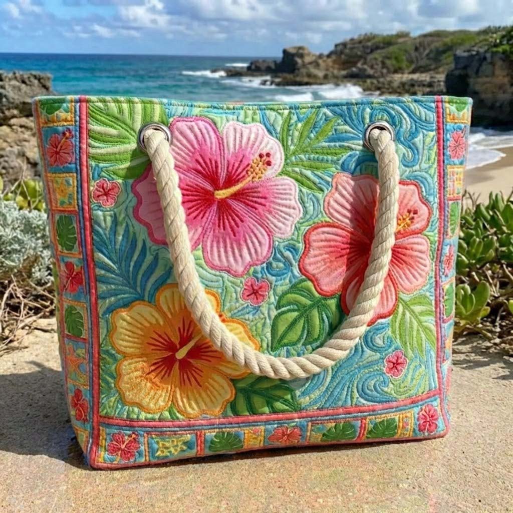 Sac de plage fait main | Fleur tropicale
