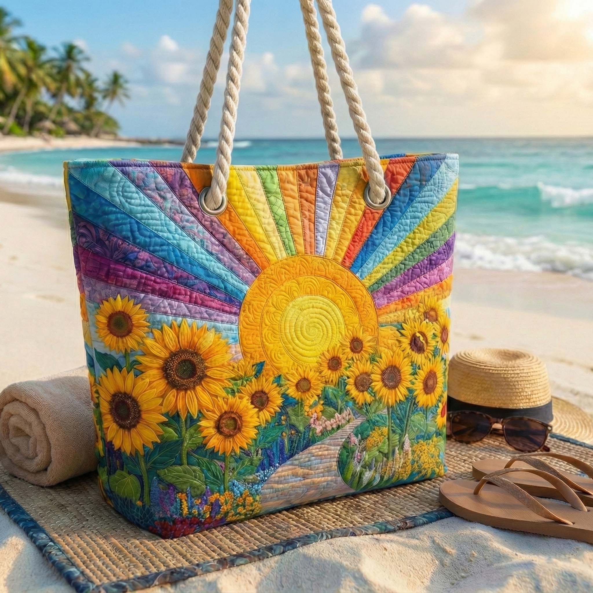 Sac de plage fait main | Soleil arc-en-ciel