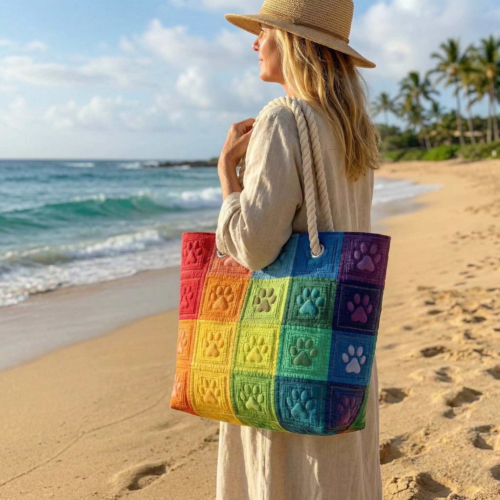 Sac de plage fait main | Patch en forme d'empreinte de patte