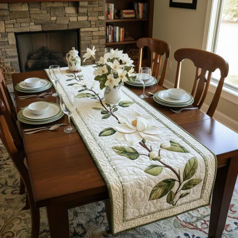 Chemin de table en patchwork - Fleur de magnolia rustique