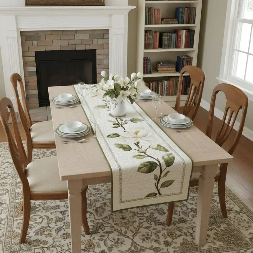Chemin de table en patchwork - Fleur de magnolia rustique