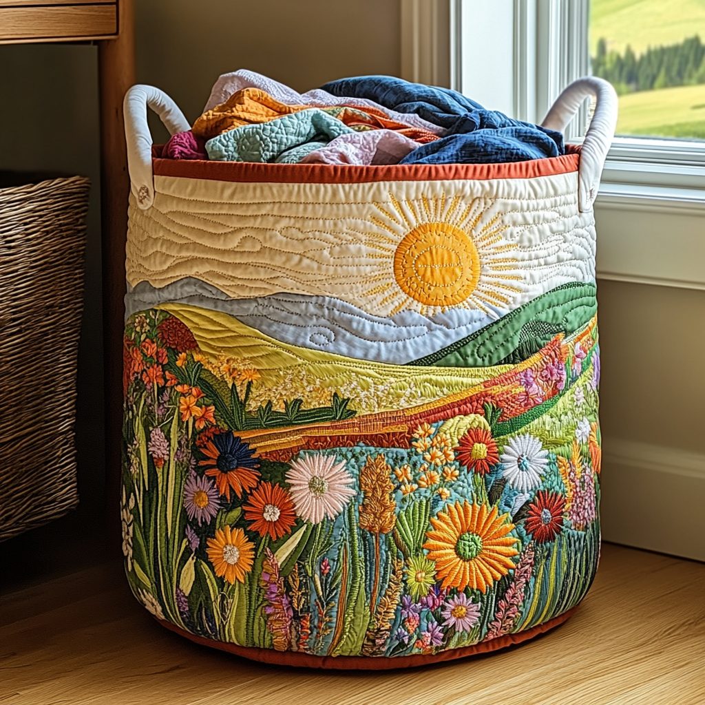 Panier à linge fait main | Prairie printanière